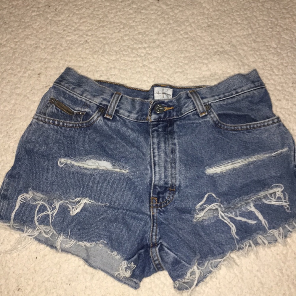 Distressed Calvin Klein jean shorts